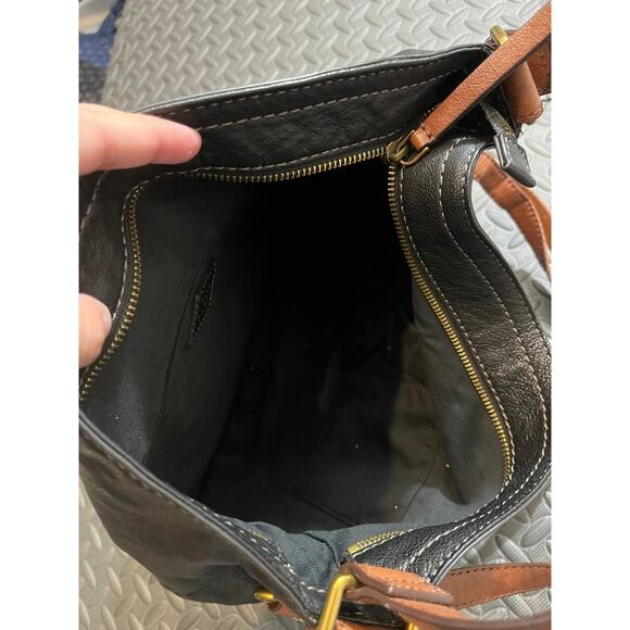 Fossil Corey Hobo Bag Black Leather Purse Shoulder‎ Womens Brown Accents - Picture 9 of 12
